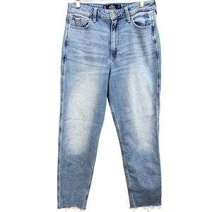 Hollister Ultra High Rise Mom Jeans Light Wash Distressed Raw Hem W29 L27 Casual